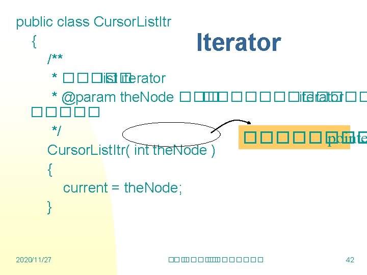 public class Cursor. List. Itr { /** * ����� list iterator * @param the.