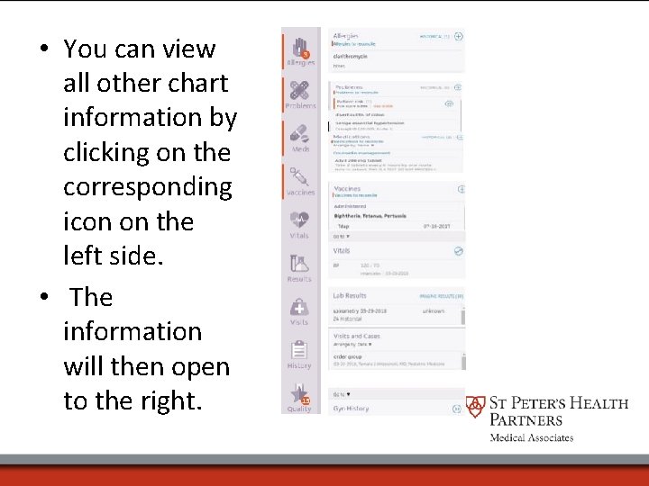  • You can view all other chart information by clicking on the corresponding