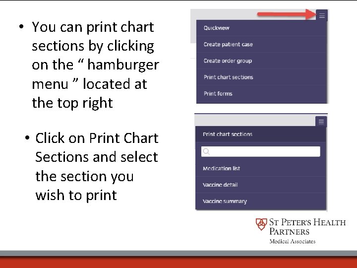  • You can print chart sections by clicking on the “ hamburger menu