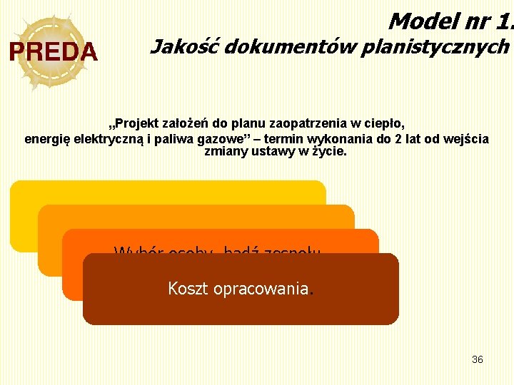 Model nr 1. Jakość dokumentów planistycznych „Projekt założeń do planu zaopatrzenia w ciepło, energię