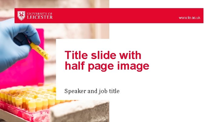 Title slide with half page image Speaker and job title 