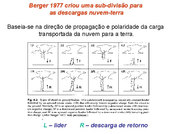 Berger 1977 criou uma sub-divisão para as descargas nuvem-terra Baseia-se na direção de propagação