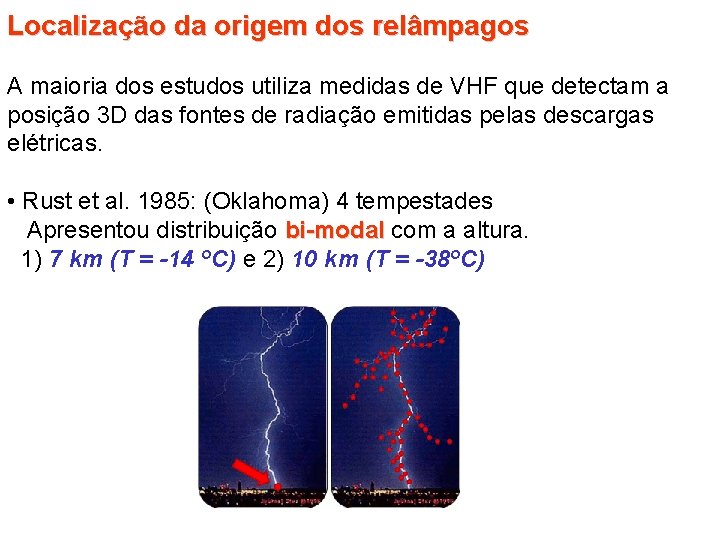 Localização da origem dos relâmpagos A maioria dos estudos utiliza medidas de VHF que