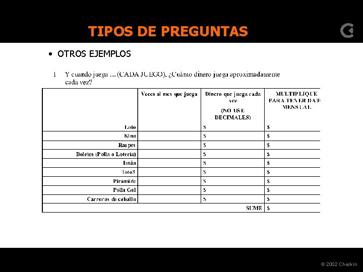 TIPOS DE PREGUNTAS • OTROS EJEMPLOS © 2002 Cheskin 