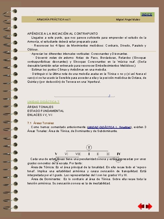 UNIDAD 7 INDICE ARMONÍA PRÁCTICA vol. 1 Miguel Angel Mateu APÉNDICE A LA INICIACIÓN