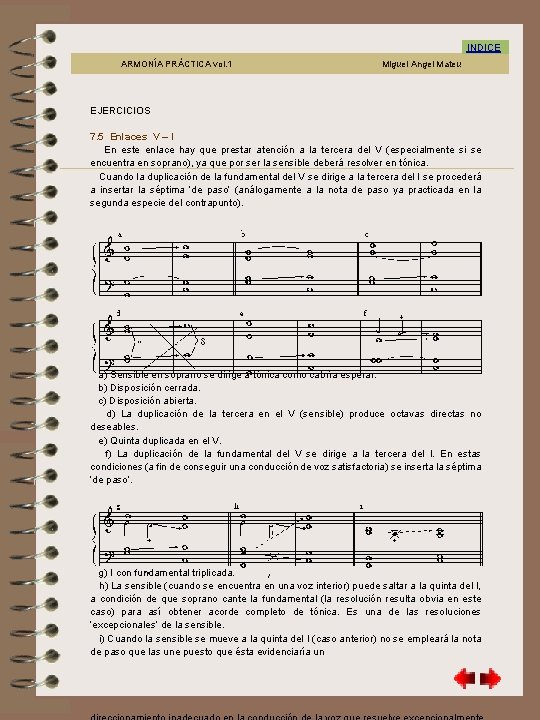 7. 5 INDICE ARMONÍA PRÁCTICA vol. 1 Miguel Angel Mateu EJERCICIOS 7. 5 Enlaces