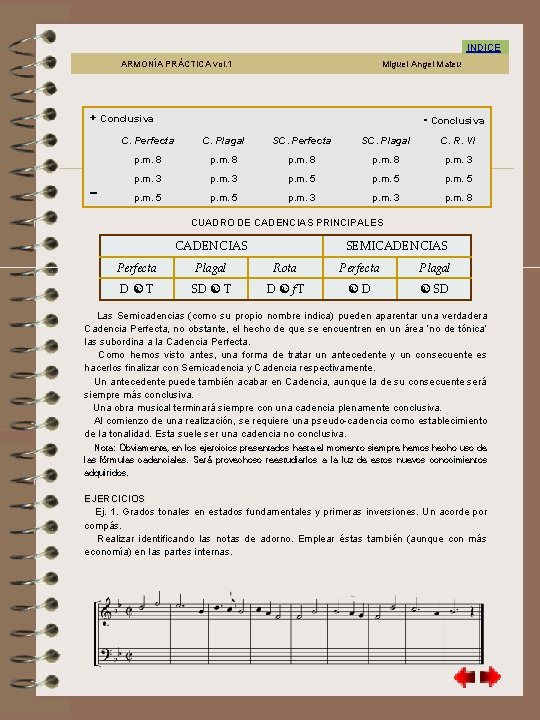 Ejarcicios U 11 INDICE ARMONÍA PRÁCTICA vol. 1 Miguel Angel Mateu + Conclusiva -