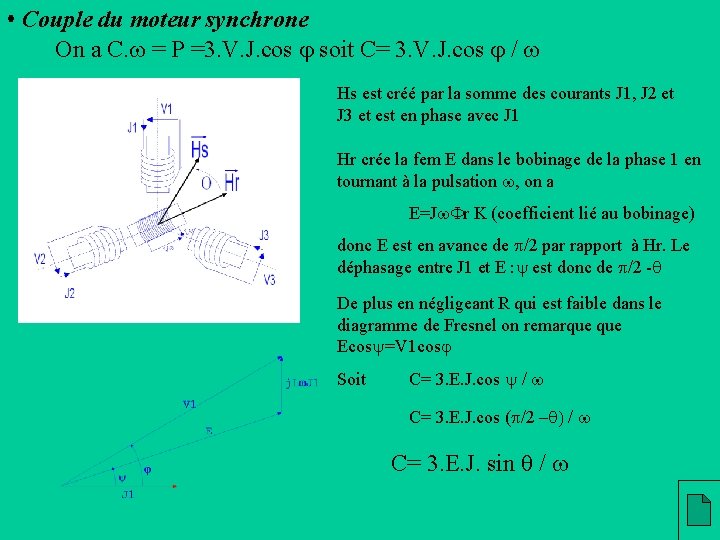  • Couple du moteur synchrone On a C. w = P =3. V.