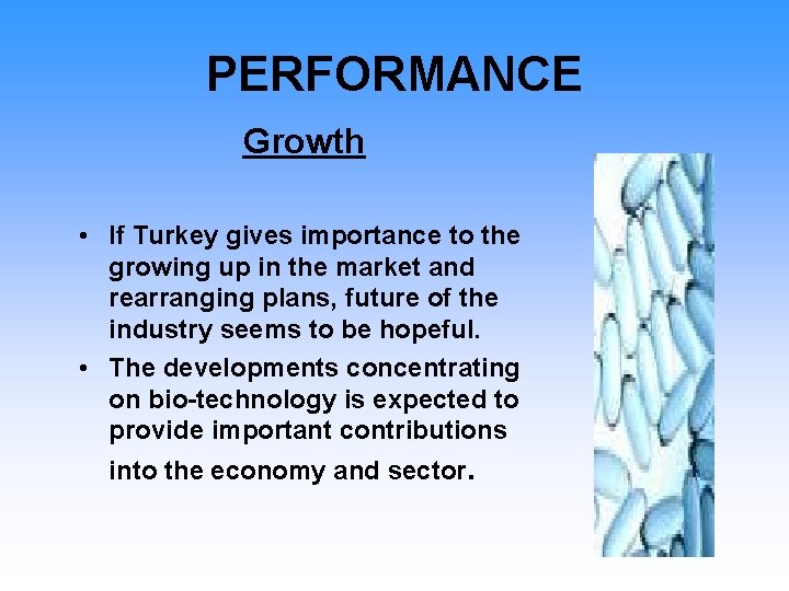 PERFORMANCE Growth • If Turkey gives importance to the growing up in the market