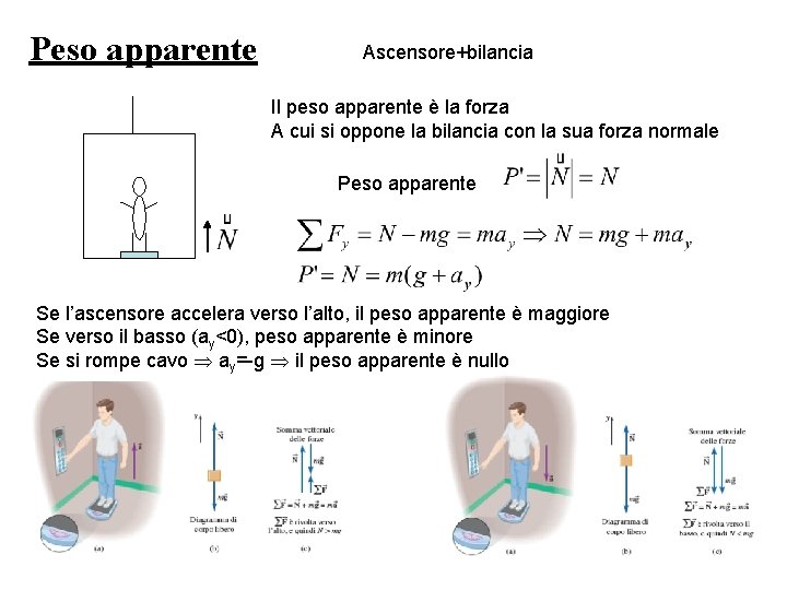 Peso apparente Ascensore+bilancia Il peso apparente è la forza A cui si oppone la