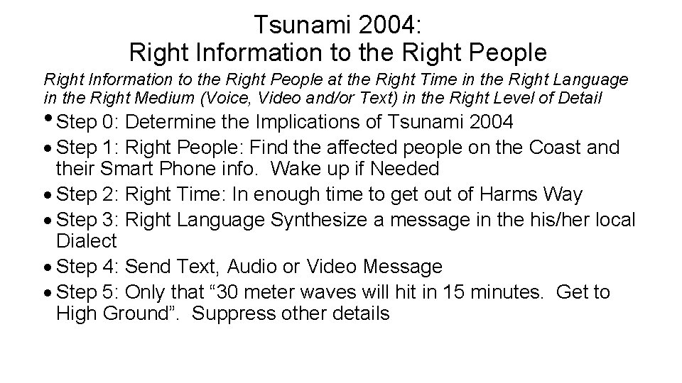 Tsunami 2004: Right Information to the Right People at the Right Time in the