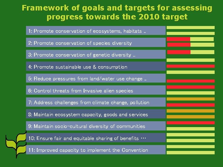 Framework of goals and targets for assessing progress towards the 2010 target 1: Promote