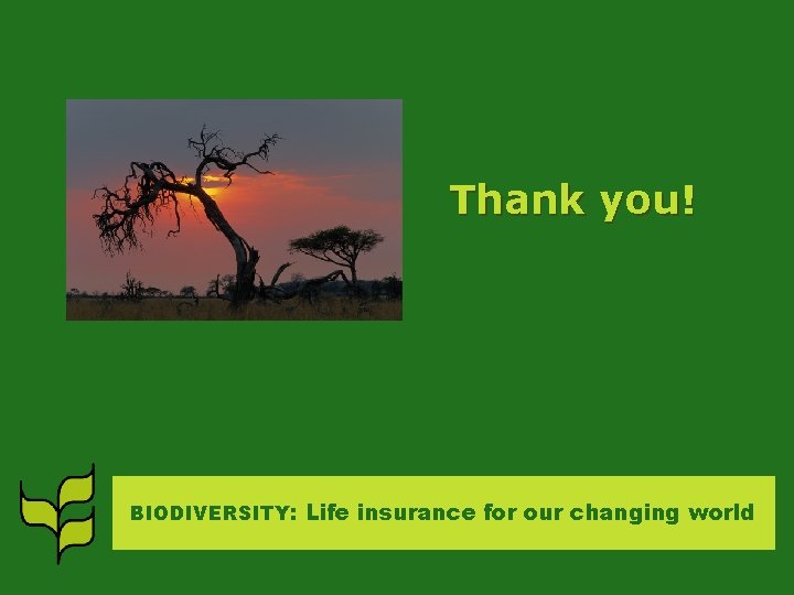 Thank you! BIODIVERSITY: Life insurance for our changing world 