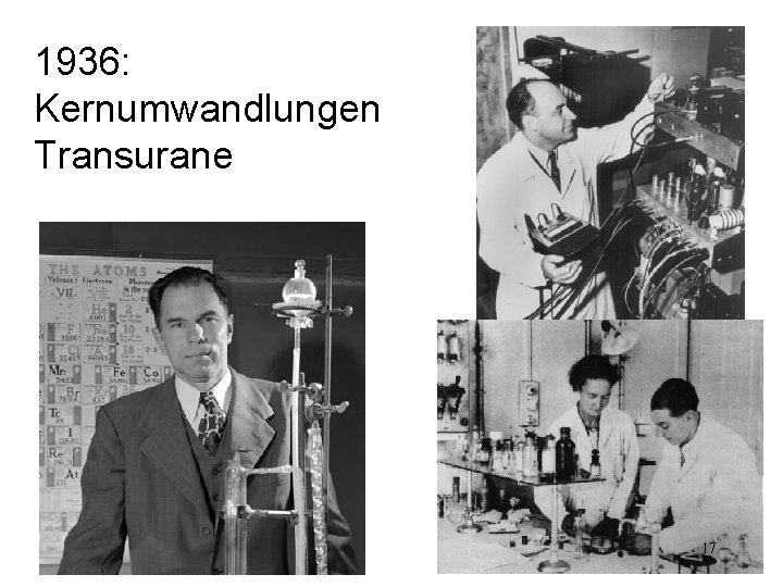 1936: Kernumwandlungen Transurane 17 