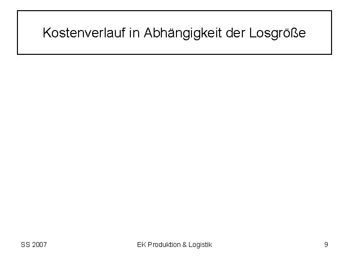 Kostenverlauf in Abhängigkeit der Losgröße SS 2007 EK Produktion & Logistik 9 
