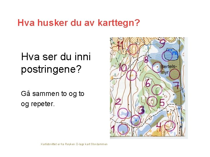 Hva husker du av karttegn? Hva ser du inni postringene? Gå sammen to og