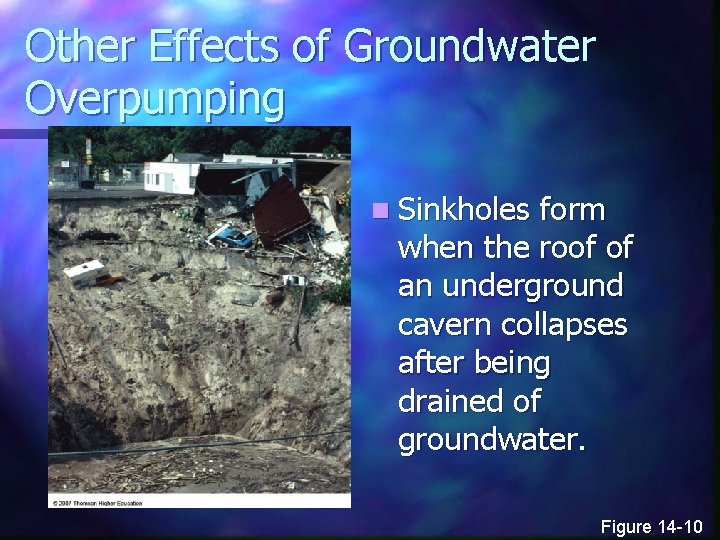 Other Effects of Groundwater Overpumping n Sinkholes form when the roof of an underground