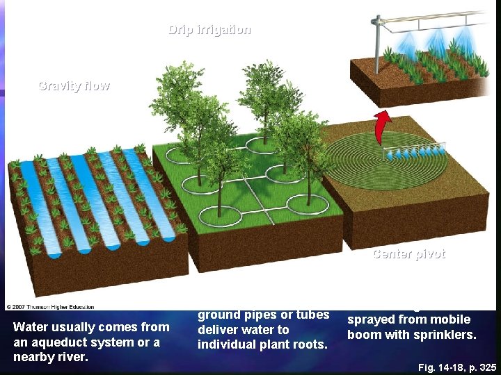 Drip irrigation (efficiency 90– 95%) Gravity flow (efficiency 60% and 80% with surge valves)