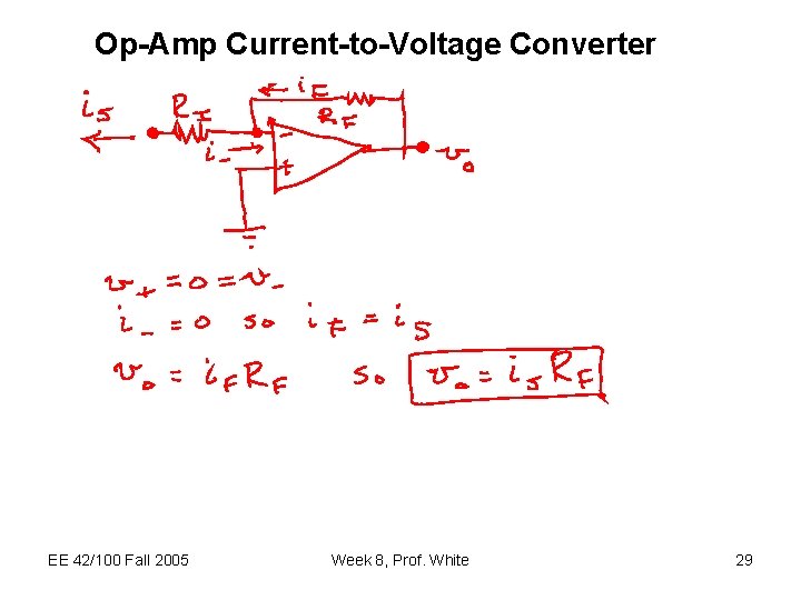 Op-Amp Current-to-Voltage Converter EE 42/100 Fall 2005 Week 8, Prof. White 29 