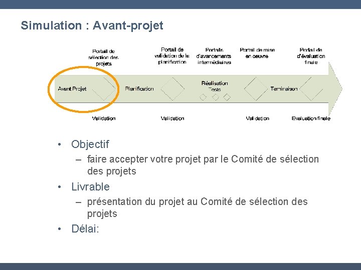 Simulation : Avant-projet • Objectif – faire accepter votre projet par le Comité de