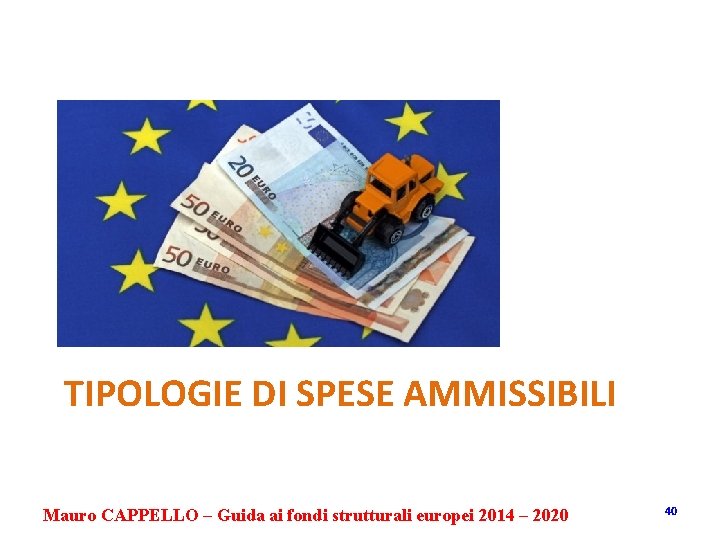 TIPOLOGIE DI SPESE AMMISSIBILI Mauro CAPPELLO – Guida ai fondi strutturali europei 2014 –