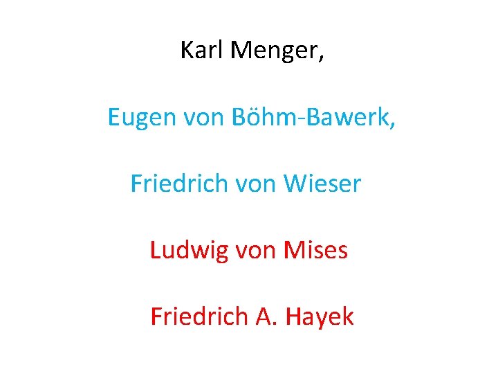  Karl Menger, Eugen von Böhm-Bawerk, Friedrich von Wieser Ludwig von Mises Friedrich A.