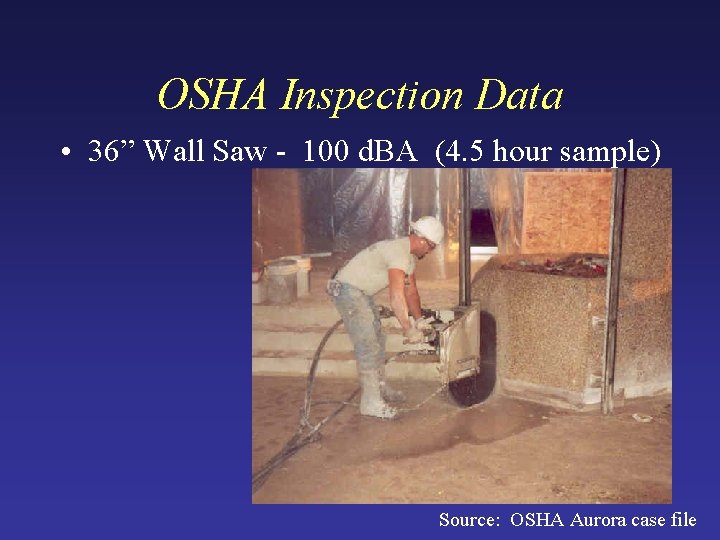 OSHA Inspection Data • 36” Wall Saw - 100 d. BA (4. 5 hour