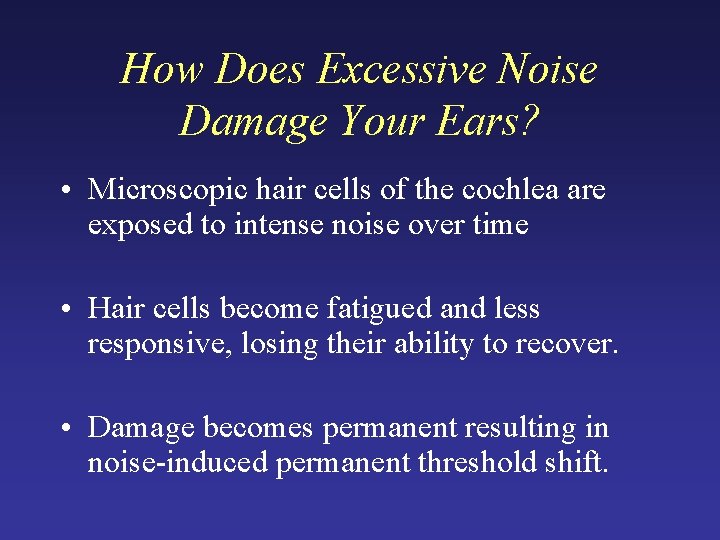 How Does Excessive Noise Damage Your Ears? • Microscopic hair cells of the cochlea