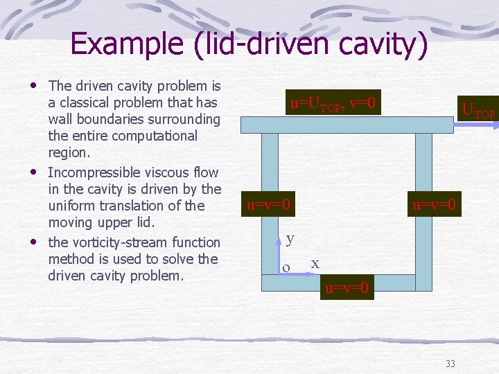 Example (lid-driven cavity) • The driven cavity problem is • • a classical problem
