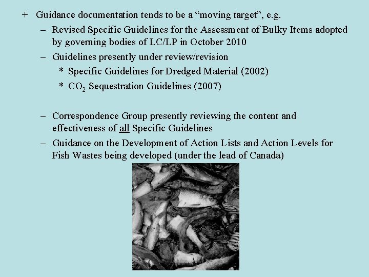 + Guidance documentation tends to be a “moving target”, e. g. – Revised Specific