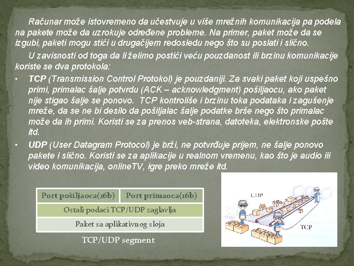 Računar može istovremeno da učestvuje u više mrežnih komunikacija pa podela na pakete može