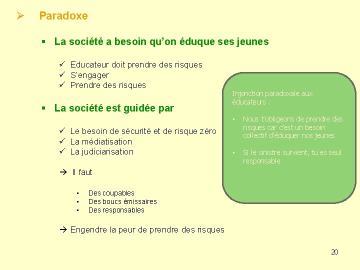 Ø Paradoxe § La société a besoin qu’on éduque ses jeunes ü Educateur doit