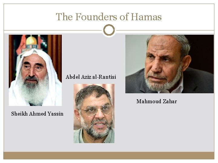 The Founders of Hamas Abdel Aziz al-Rantisi Mahmoud Zahar Sheikh Ahmed Yassin The Founders of Hamas Abdel Aziz al-Rantisi Mahmoud Zahar Sheikh Ahmed Yassin