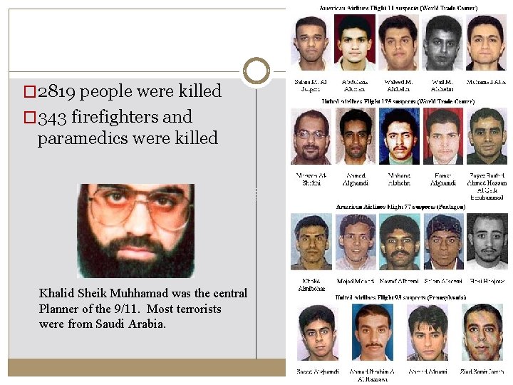 � 2819 people were killed � 343 firefighters and paramedics were killed Khalid Sheik � 2819 people were killed � 343 firefighters and paramedics were killed Khalid Sheik