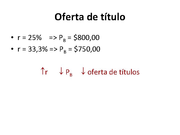 Oferta de título • r = 25% => PB = $800, 00 • r