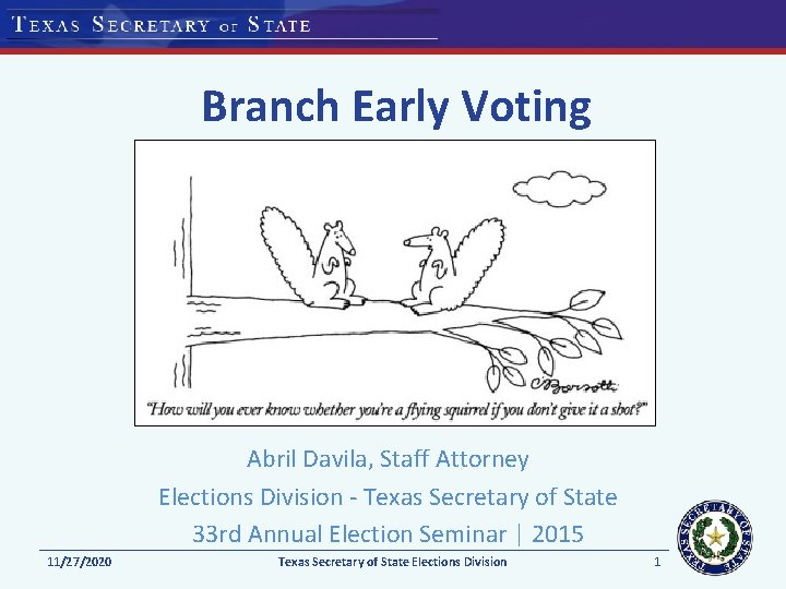 Branch Early Voting Abril Davila, Staff Attorney Elections Division - Texas Secretary of State