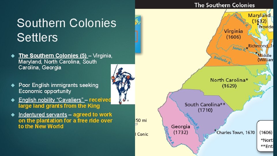 Southern Colonies Settlers The Southern Colonies (5) – Virginia, Maryland, North Carolina, South Carolina,