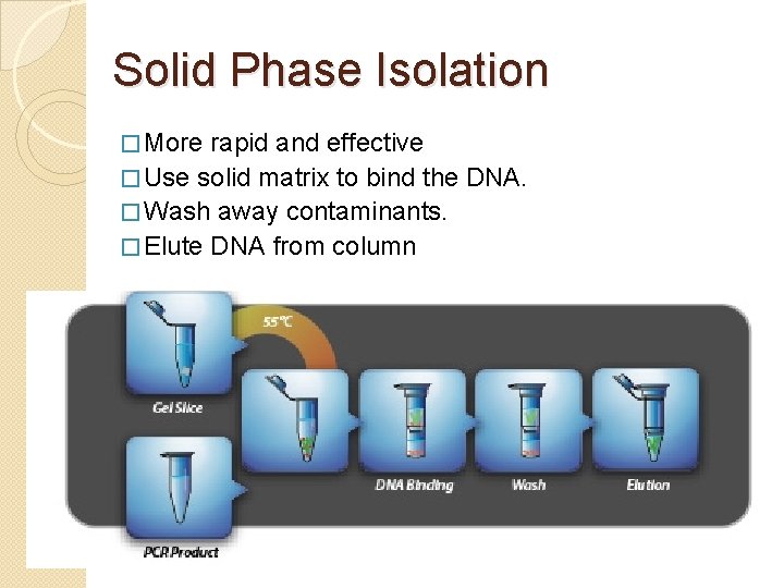 Solid Phase Isolation � More rapid and effective � Use solid matrix to bind