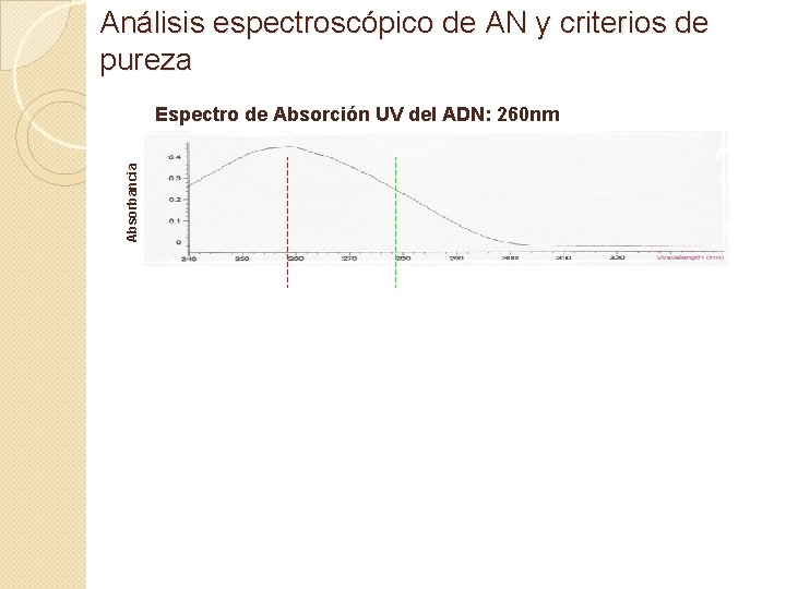 Análisis espectroscópico de AN y criterios de pureza Absorbancia Espectro de Absorción UV del