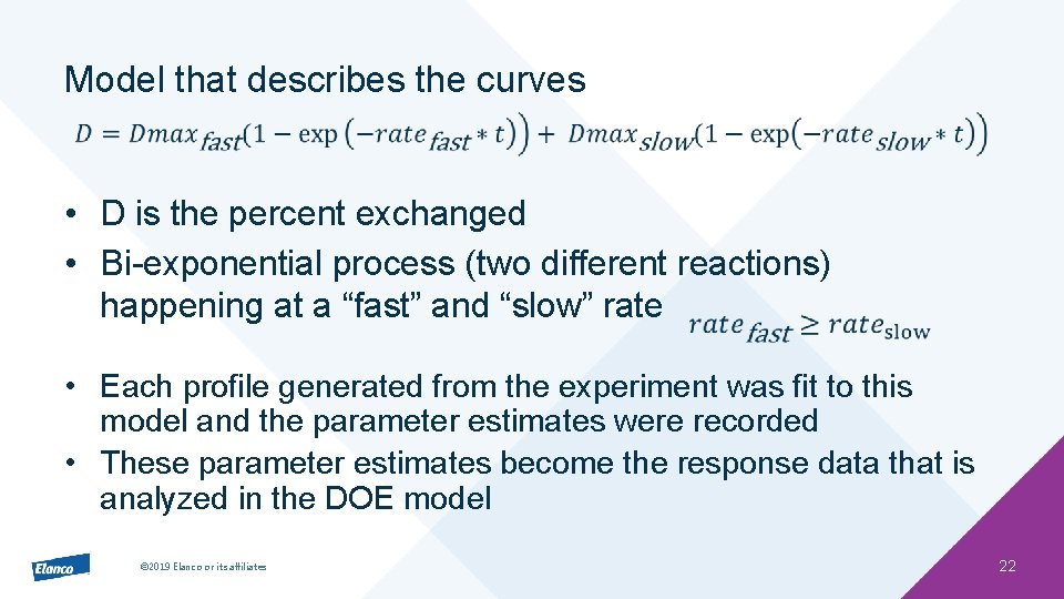 Model that describes the curves • D is the percent exchanged • Bi-exponential process