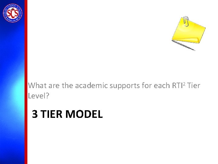 What are the academic supports for each RTI 2 Tier Level? 3 TIER MODEL