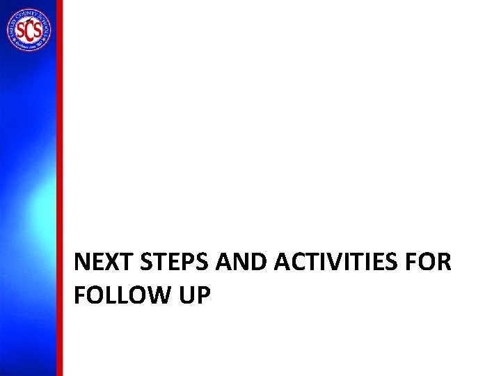 NEXT STEPS AND ACTIVITIES FOR FOLLOW UP 