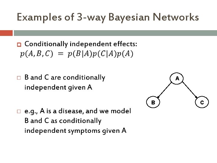 Examples of 3 -way Bayesian Networks A B C 