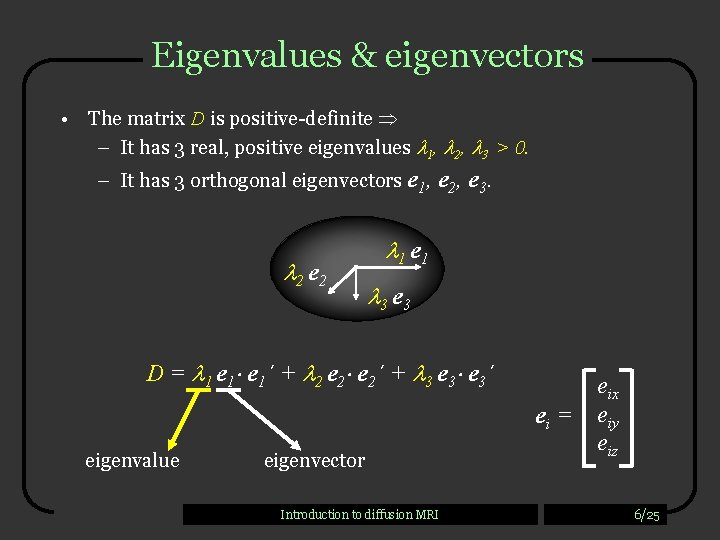 Eigenvalues & eigenvectors • The matrix D is positive-definite – It has 3 real,