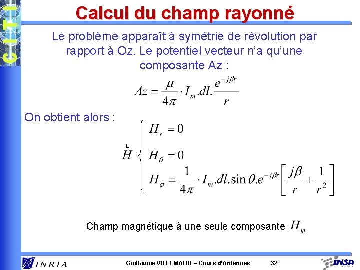 Calcul du champ rayonné Le problème apparaît à symétrie de révolution par rapport à