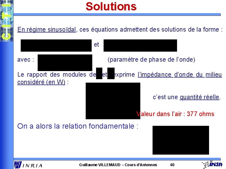 Solutions En régime sinusoïdal, ces équations admettent des solutions de la forme : et