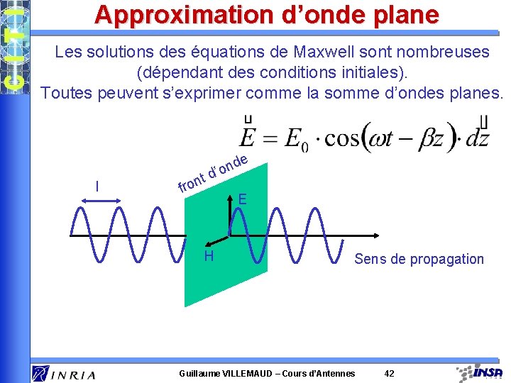 Approximation d’onde plane Les solutions des équations de Maxwell sont nombreuses (dépendant des conditions