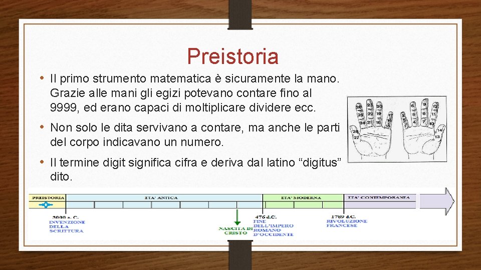 Preistoria • Il primo strumento matematica è sicuramente la mano. Grazie alle mani gli