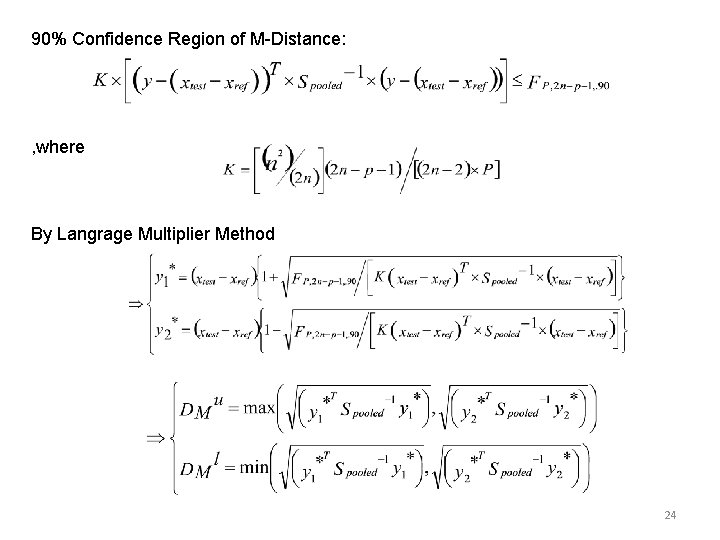 90% Confidence Region of M-Distance: , where By Langrage Multiplier Method 24 
