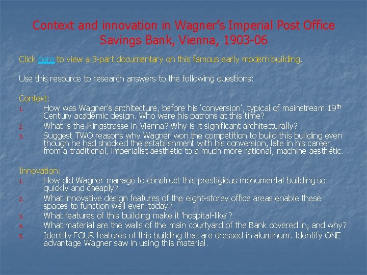 Context and innovation in Wagner’s Imperial Post Office Savings Bank, Vienna, 1903 -06 Click